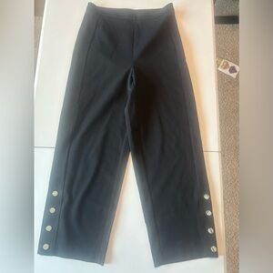 High-Waist Black Ankle Pants with Silver Button Accents